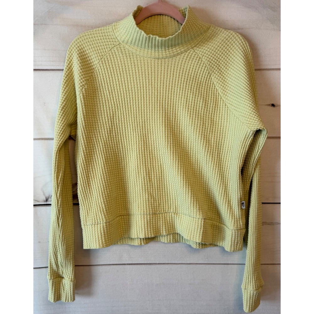 The North Face Womens Waffle Knit Mock Neck Pullover Lime Green XS Long Sleeve